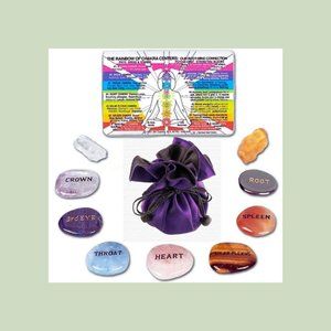 Set of 7 Chakra Stone Palm Stone with Pouch | Seven Chakra Stone Set | Chakra Se